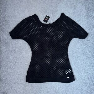 Guess Black Mesh Knit Top